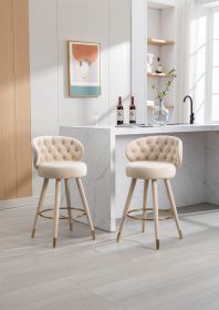 COOLMORE Counter Height Bar Stools Set of 2 for Kitchen Counter Solid Wood Legs with a fixed height of 360 degrees