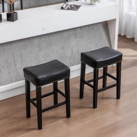 Counter Height 26" Bar Stools for Kitchen Counter Backless Faux Leather Stools Farmhouse Island Chairs (26 Inch;  Black;  Set of 2)