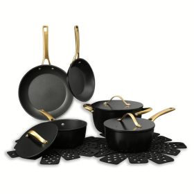 Thyme & Table 12-Piece Cookware Heavy-Duty Non-Stick Set Acadia Collection, Black & Gold