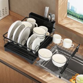 Retractable Dish Drying Rack Extra Large Dish Rack with Drainboard Utensil Holder for Countertop Over Sink Rustproof Expandable