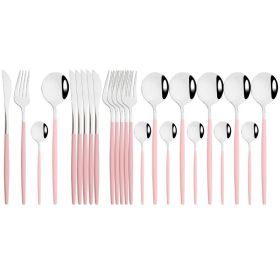 Commercial & Household 24Pcs Dinnerware Set Stainless Steel Flatware Tableware (Color: Pink Silver, Type: Flatware Set)