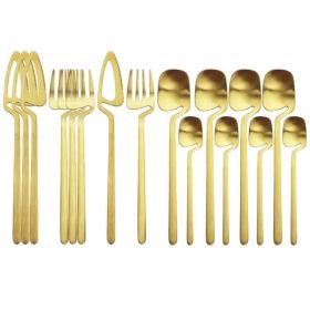 Desserts Soup Coffee Use 16pcs Table Decor Cutlery Sets (Color: Gold, Type: Flatware Set)