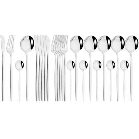 Commercial & Household 24Pcs Dinnerware Set Stainless Steel Flatware Tableware (Color: Silver, Type: Flatware Set)