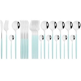 Commercial & Household 24Pcs Dinnerware Set Stainless Steel Flatware Tableware (Color: Mint Silver, Type: Flatware Set)