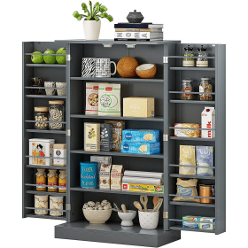 Kitchen Pantry; Farmhouse Pantry Cabinet (White: Gray)