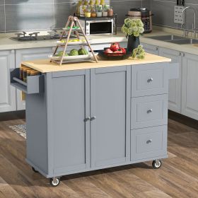 Rolling Mobile Kitchen Island with Solid Wood Top and Locking Wheels,52.7 Inch Width,Storage Cabinet and Drop Leaf Breakfast Bar,Spice Rack (Color: as Pic)