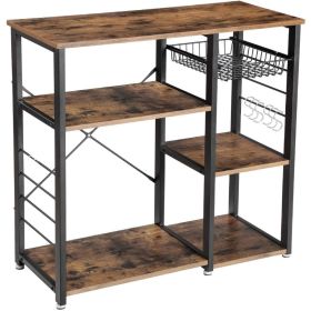 3-Tier Industrial Kitchen Baker's Rack Utility Microwave Oven Stand Storage Cart Workstation Shelf, Vintage (Color: Brown)